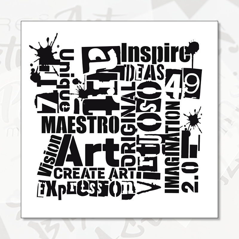 Schablone "Art 1" Schablone Art 1 mit typografischem Wortcollage-Motiv