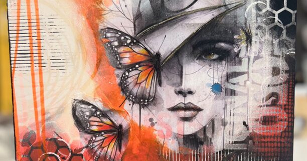 Abstraktes Mixed Media Kunstwerk mit Portrait