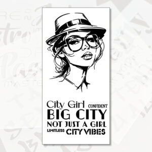 Schablone City Girl mit Frauenmotiv und Schriftelementen.