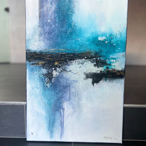 Ein fertiges Bild in Blautönen und mit kunstvollen Strukturelementen aus dem Struktur trifft Farbe Workshop 2.0