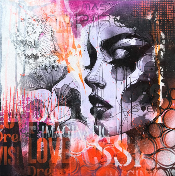 Abstraktes Bild "Inspire" - Mixed Media auf Holzboard, 2025