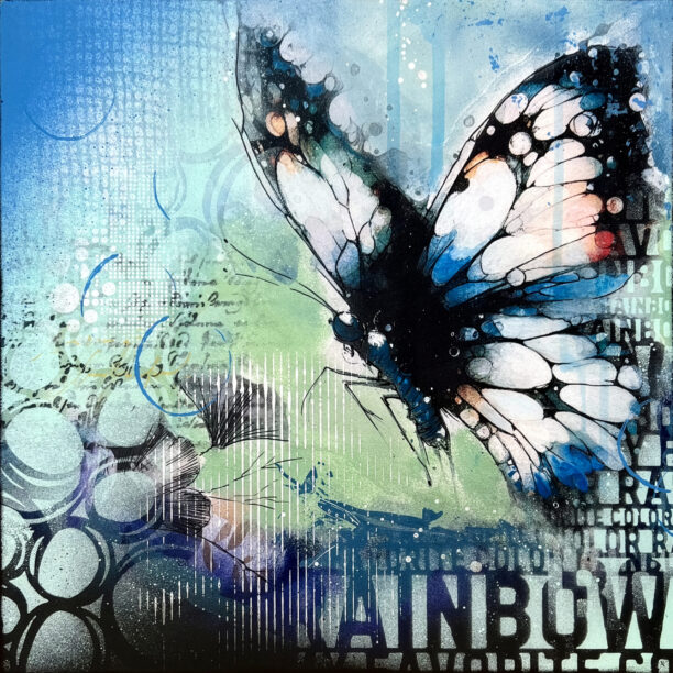 Abstraktes Bild "Rise" - Mixed Media auf Holzboard, 2025