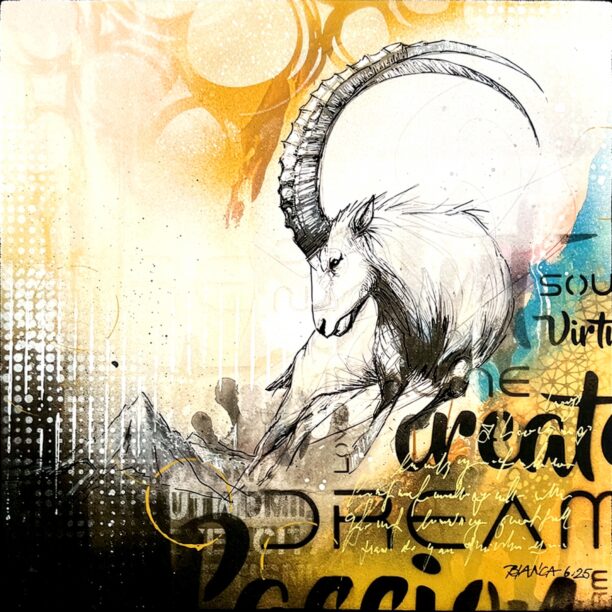 Abstraktes Bild "Wild Instinct" - Mixed Media auf Holzboard, 2025